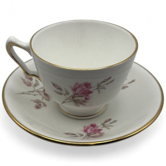 Crown Staffordshire England Teacup & Saucer Pink Rose Bone China Vintage - Picture 2 of 4